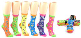 24 Pairs Women's Novelty Crew Socks - Neon Heart Print - Size 9-11 - Womens Crew Sock