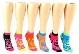 24 Wholesale Toddler Girl's Low Cut Novelty Socks - Tie Dye Print - Size 2-4