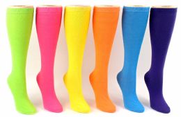 24 Wholesale Women's Novelty Knee High Socks - Solid Colors - Size 9-11