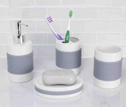 12 Pieces Home Basics 4 Piece Bath Accessory Set With Rubber Grip - Bathroom Accessories