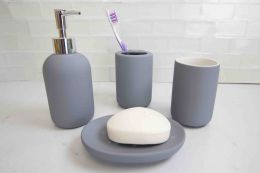 12 Pieces Home Basic 4 Piece Rubberized Ceramic Bath Accessory Set, Grey - Bathroom Accessories
