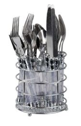 Home Basics 20 Piece Stainless Steel Flatware Set with Plastic Handles and Metal Caddy, Clear