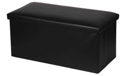 3 of Home Basics Faux Leather Storage Ottoman Bench, Brown