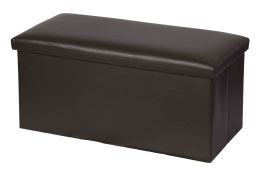 4 of Home Basics Faux Leather Storage Ottoman, Brown