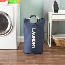 12 Units of Home Basics Canvas Laundry Hamper Tote With SofT-Grip Padded Aluminum Handles, Navy - Laundry Baskets & Hampers