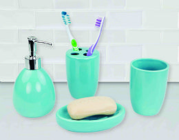 12 Pieces Home Basics 4 Piece Bath Accessory Set, Turquoise - Bathroom Accessories