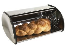 6 Wholesale Home Basics Roll-Top Lid Stainless Steel Bread Box, Silver