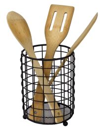 12 Wholesale Home Basics Grid Free-Standing Cutlery Holder with Mesh Bottom, Black