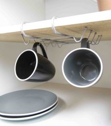 6 Wholesale Home Basics Under Shelf Mug Rack, Silver