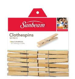 24 Wholesale Home Basics 50 Piece Wooden Clothespin