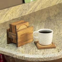 12 Wholesale Home Basics Pine Wood Square Coasters with Absorbent Cork Insert, (Set of 6), and Holder