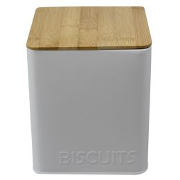 12 Wholesale Home Basics Biscuits Tin Canister with Bamboo Top, White