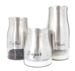 4 Wholesale Home Basics 3 Piece Stainless Steel Canister Set With SeE-Through Glass Base, Silver