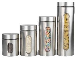 4 Wholesale Home Basics 4 Piece Stainless Steel Canister Set