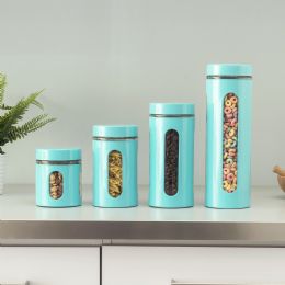 4 Wholesale Home Basics 4 Piece Essence Collection Stainless Steel Canister Set, Turquoise
