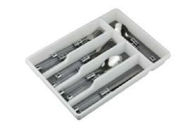 12 Wholesale Home Basics Plastic Cutlery Tray with Rubber-Lined Compartments, White