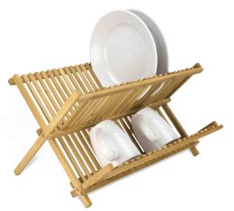 12 Wholesale Home Basics Bamboo Foldable Dish Drainer