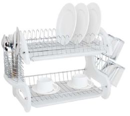 6 Wholesale Home Basics 2 Tier Plastic Dish Drainer, White