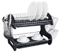 6 Wholesale Home Basics 2 Tier Plastic Dish Drainer, Black
