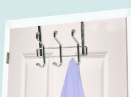 24 Wholesale Home Basics 3 Dual Hook Over The Door Chrome Plated Steel Hanging Organizing Rack
