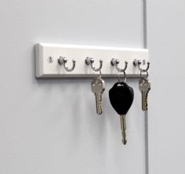 12 Pieces Home Basics 4 Hook Wall Mounted Key Rack, White - Home Accessories