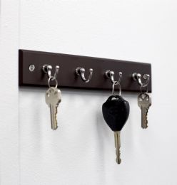 12 Pieces Home Basics 4 Hook Wall Mounted Key Rack, Cherry - Home Accessories