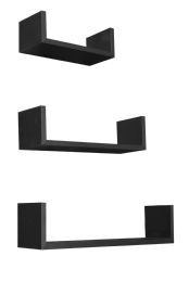 6 Pieces Home Basics Floating Shelf, (Set of 3), Black - Home Accessories