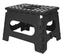 12 Pieces Home Basics Medium Foldable Plastic Stool with Non-Slip Dots, Black - Home Accessories