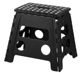 12 Pieces Home Basics Large Foldable Plastic Stool with Non-Slip Dots, Black - Home Accessories