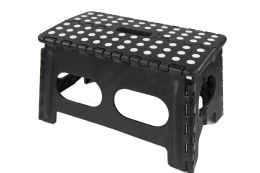 12 Pieces Home Basics Folding Stool with Non Slip Grip Dots and Carrying Handle, Black - Home Accessories