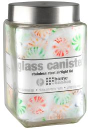 12 Wholesale Home Basics 56 Oz. Square Glass Canister With Brushed Stainless Steel ScreW-On Lid Clear
