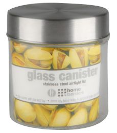 24 Wholesale Home Basics Small 25 oz. Round Glass Canister with Air-Tight Stainless Steel Twist Top Lid, Clear