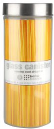 12 Wholesale Home Basics X-Large 67oz. Round Glass Canister with Air-Tight Stainless Steel Twist Top Lid, Clear