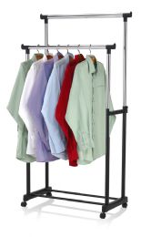 6 Pieces Home Basics Chrome Plated Steel Double Garment Rack, Black - Storage & Organization