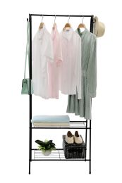4 Wholesale Home Basics 2 Shelf Free-Standing Garment Rack with Hooks, Black