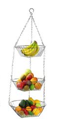 12 Wholesale Home Basics 3 Tier Wire Hanging Round Fruit Basket, Chrome