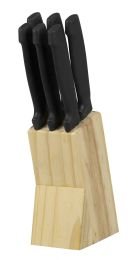 12 Wholesale Home Basics 6 Piece Stainless Steel Steak Knife Set With All Natural Wood Display Block