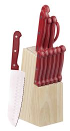 12 Wholesale Home Basics 13 Piece Knife Set with Block, Red