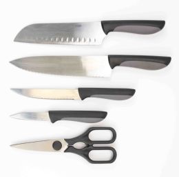 24 Wholesale Home Basics 5 Piece Stainless Steel Knife Set With Rubberized Grip