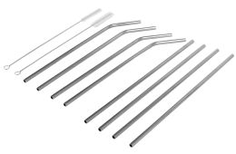 24 Wholesale Home Basics 10 Piece Reusable Stainless Steel Drinking Straw Set, Silver