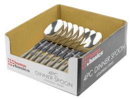 24 Wholesale Home Basics 4 Piece Stainless Steel Dinner Spoon, Silver