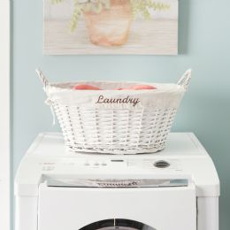 6 Wholesale Home Basics Laundry Wicker Basket With Removable Liner, White