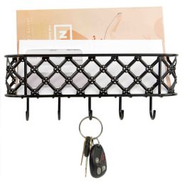 12 Pieces Home Basics Black Lattice Letter Rack with Key Hooks - Home Accessories