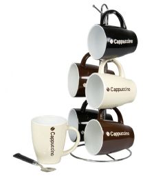 6 Wholesale Home Basics Cappuccino 6 Piece Mug Set with Stand