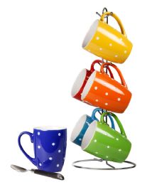 6 Wholesale Home Basics 6 Piece Polka Dot Mug Set With Stand