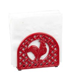 6 Wholesale Home Basics Cast Iron Rooster Napkin Holder, Red