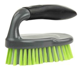 12 Wholesale Home Basics Brilliant Scrubbing Brush With Handle, Grey/lime