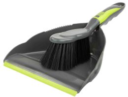 12 Wholesale Home Basics Brilliant Dust Pan Set, Grey/lime