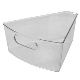 12 Wholesale Home Basics Heavy Duty Plastic Lazy Susan Storage Organizing Bin with Front Cut-Out Handle, Clear