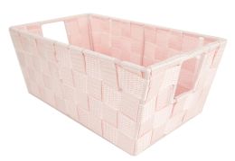 6 Wholesale Home Basics Small Polyester Woven Strap Open Bin, Pink